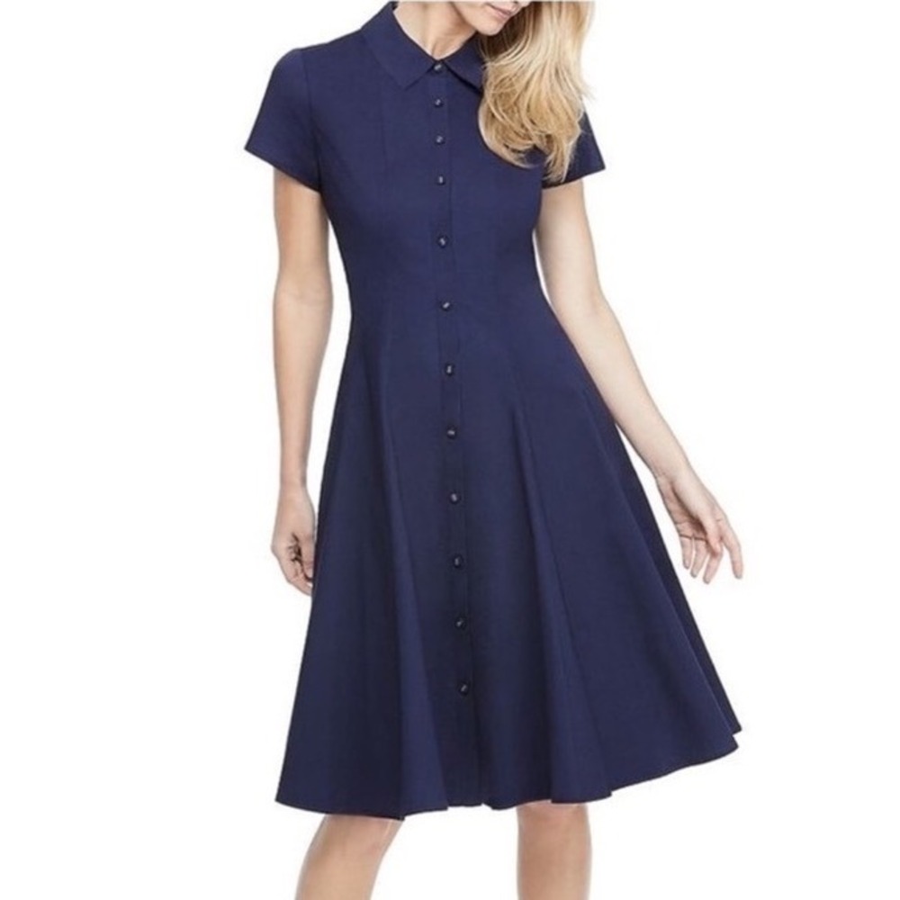 Gal Meets Glam Molly Cotton Button Front Shirt Dress Navy 4 Old Money Coastal